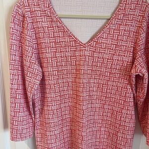 J. McLaughlin Coral and White Patterned Top